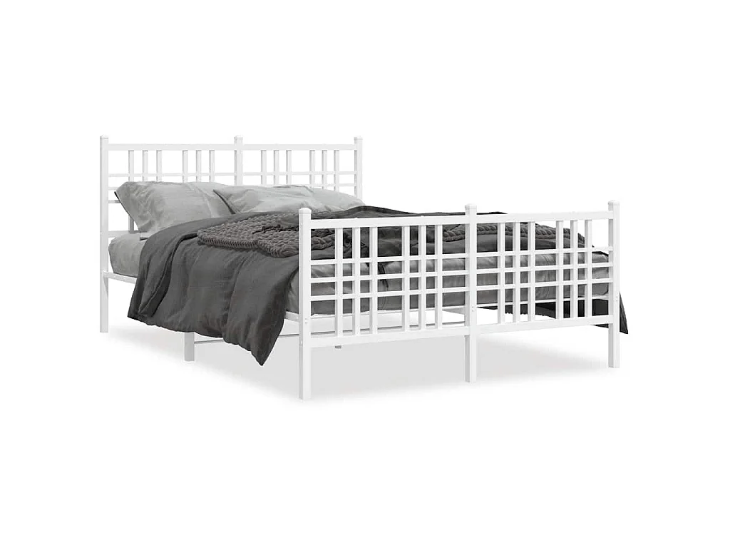 Cadre de lit métal sans matelas et pied de lit blanc 120x190 cm
