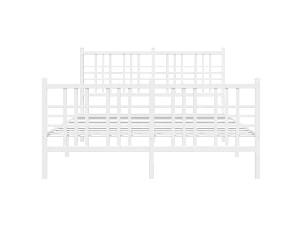 Cadre de lit métal sans matelas et pied de lit blanc 120x190 cm