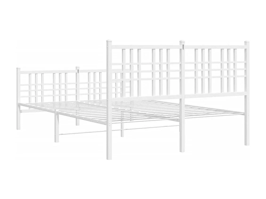 Cadre de lit métal sans matelas et pied de lit blanc 120x190 cm