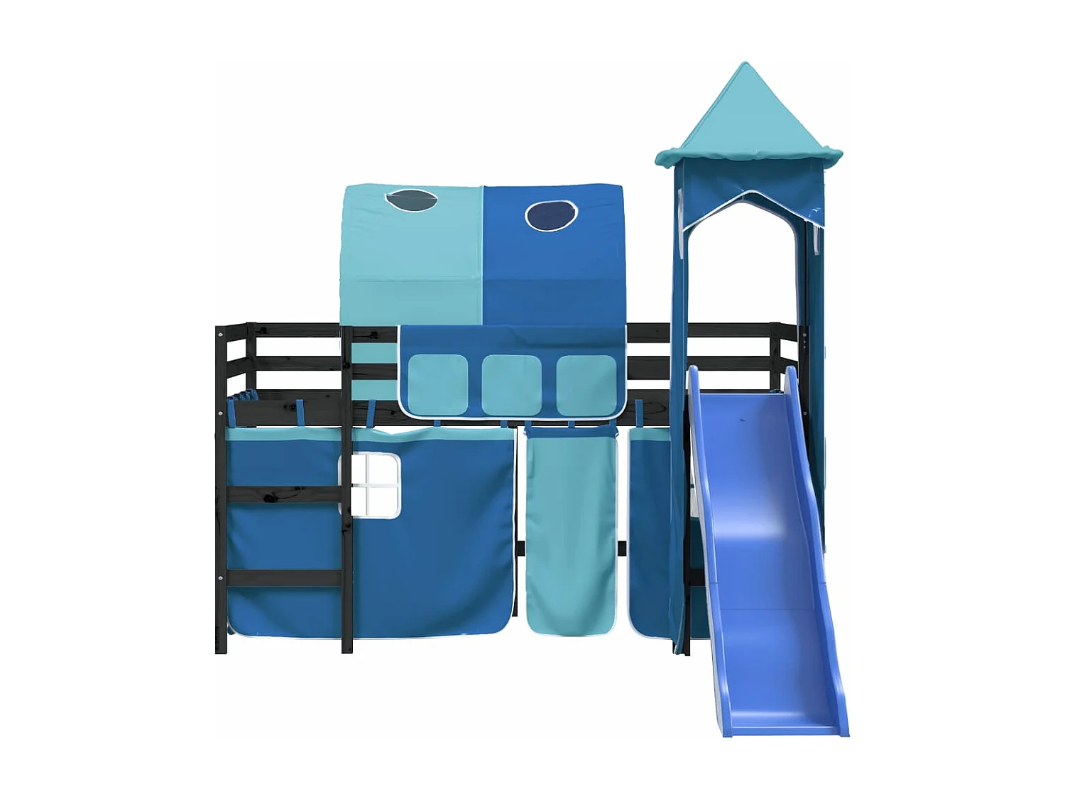 Lit mezzanine enfants avec tour sans matelas bleu 90x200 cm