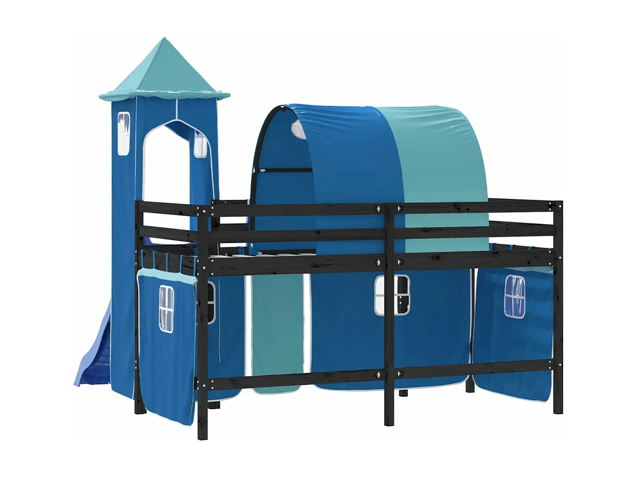 Lit mezzanine enfants avec tour sans matelas bleu 90x200 cm