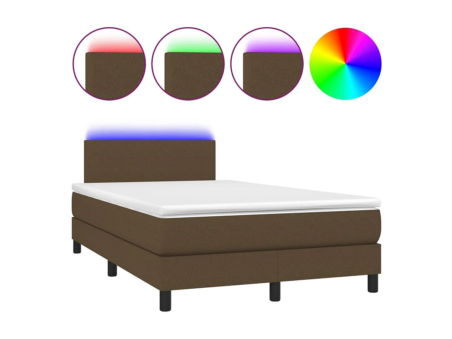 Sommier à lattes de lit matelas et LED marron foncé 120x190 cm