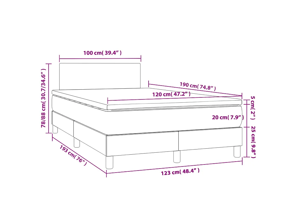 Sommier à lattes de lit matelas et LED marron foncé 120x190 cm