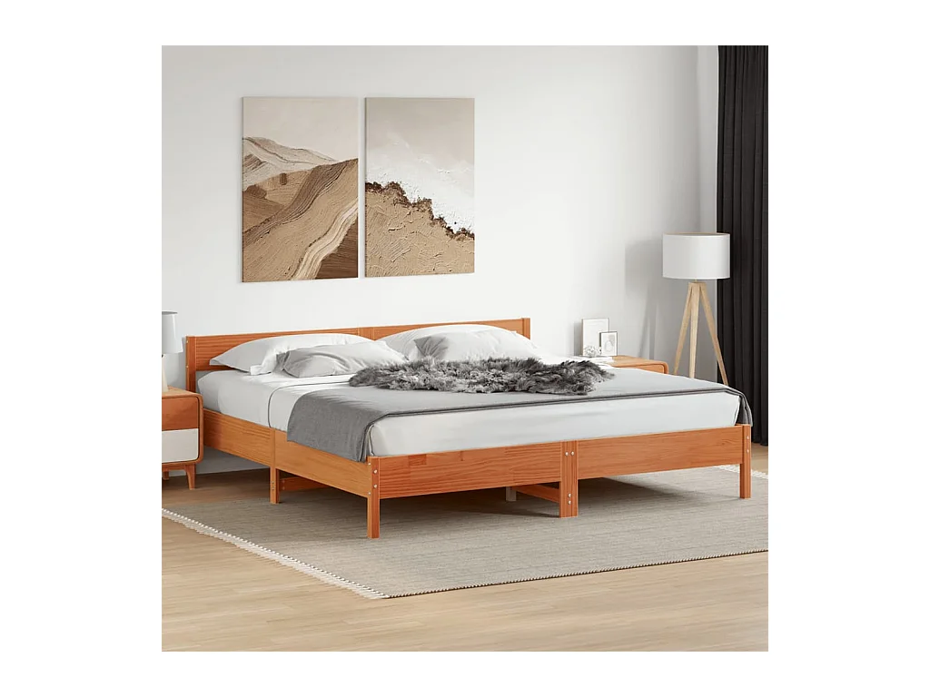 Cadre de lit sans matelas cire marron 200x200cm bois pin massif