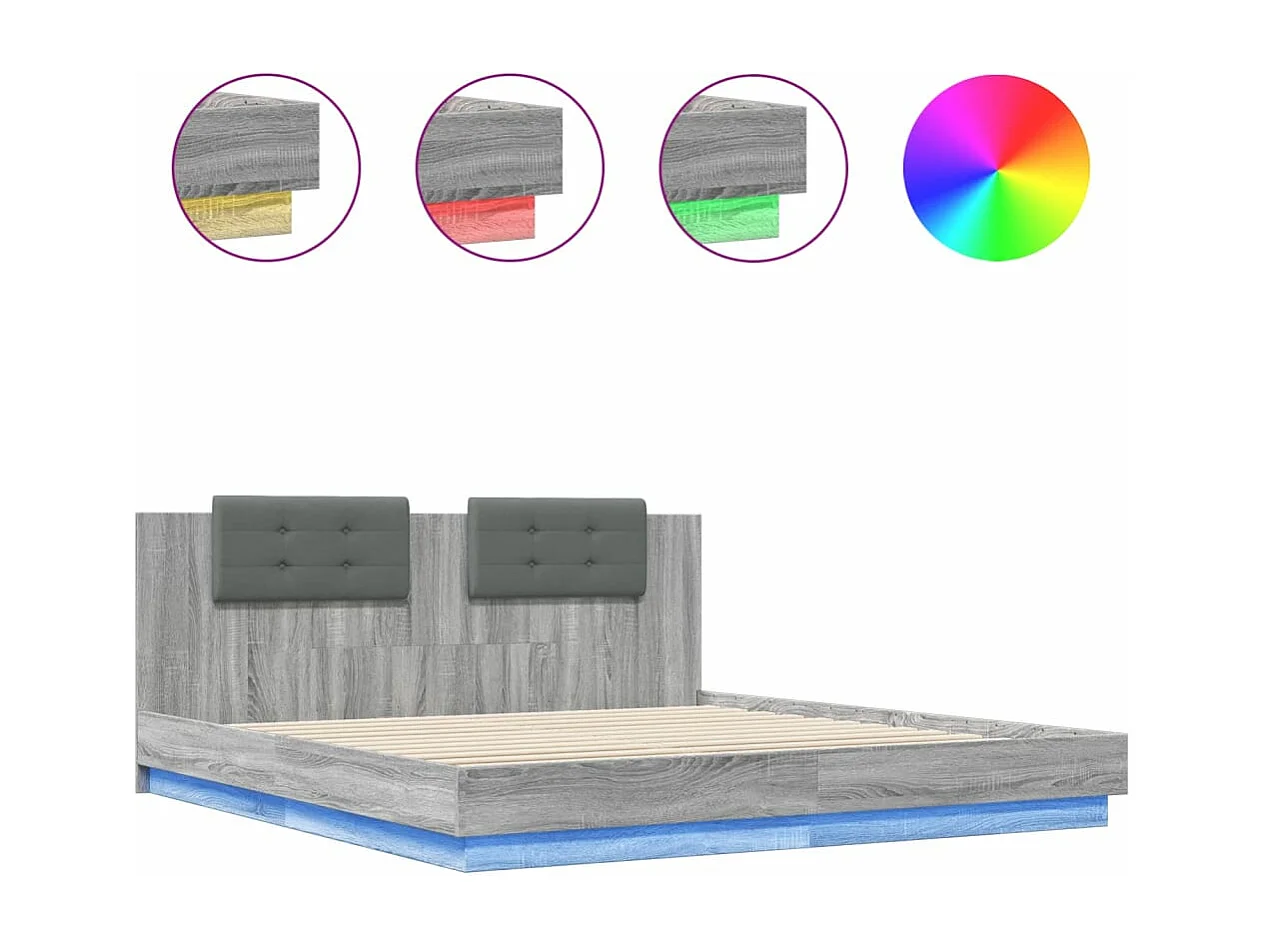 Bedframe met hoofdbord en LED grijs sonoma eiken 160x200 cm