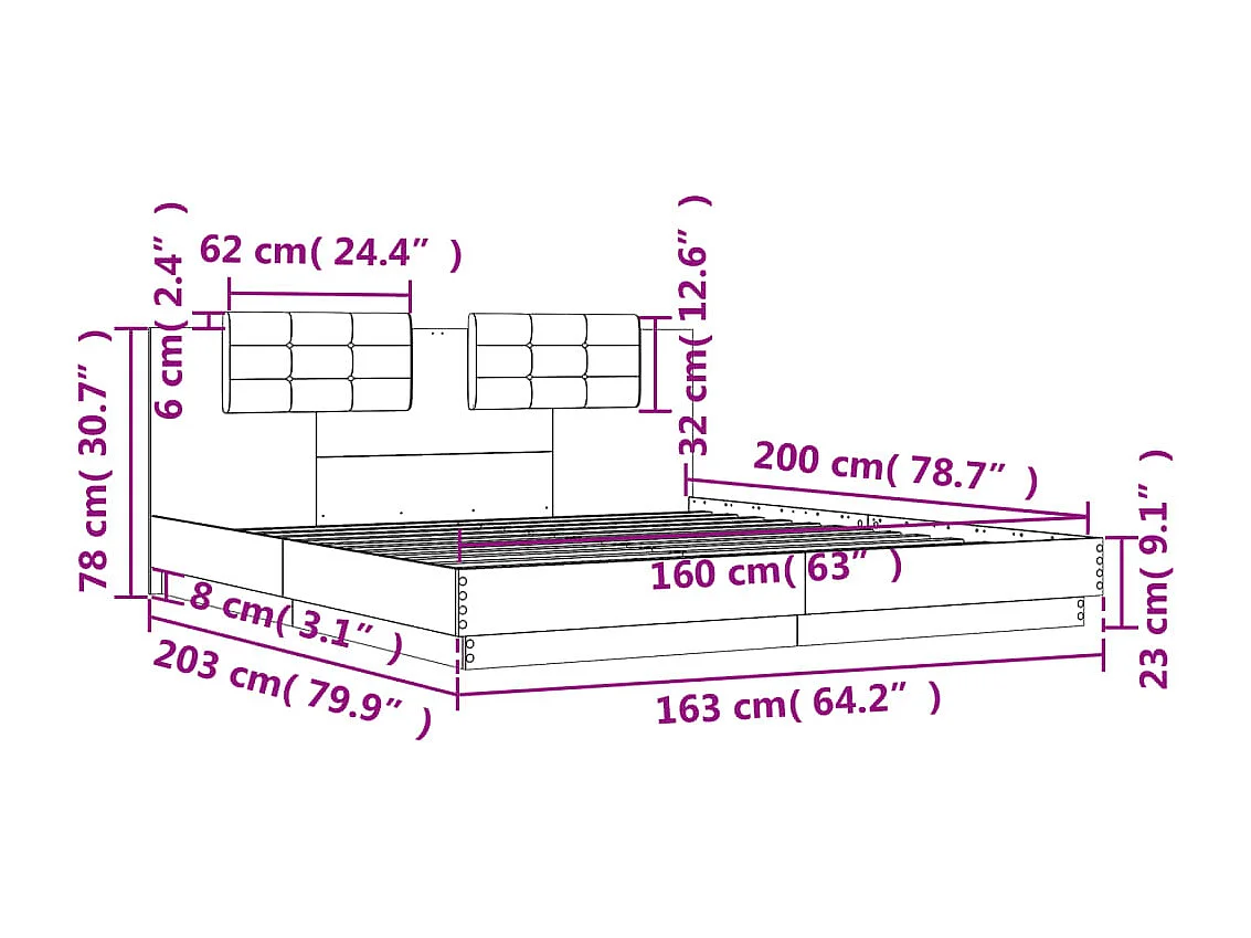 Bedframe met hoofdbord en LED grijs sonoma eiken 160x200 cm