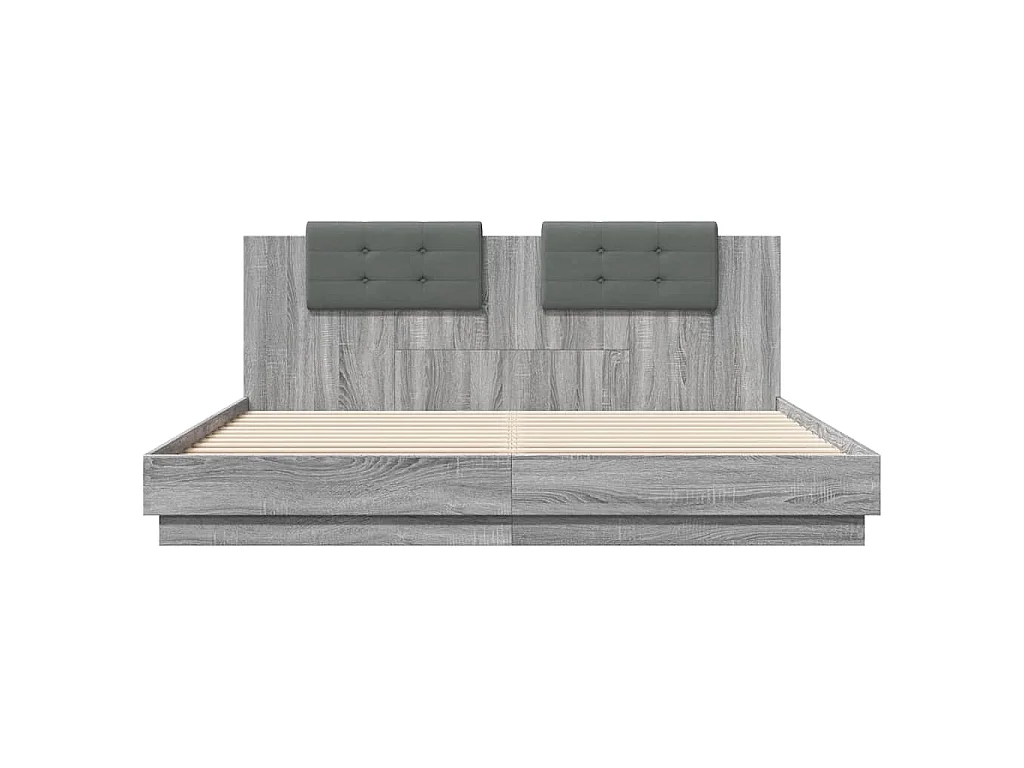 Estructura de cama cabecero luces LED gris Sonoma 160x200 cm