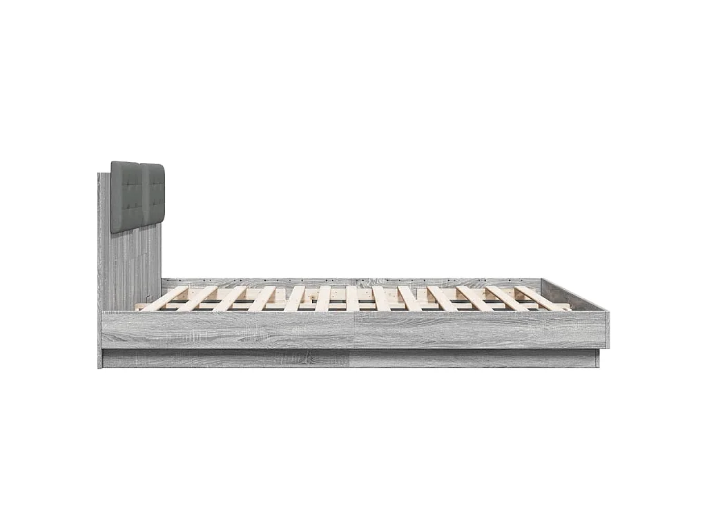 Estructura de cama cabecero luces LED gris Sonoma 160x200 cm