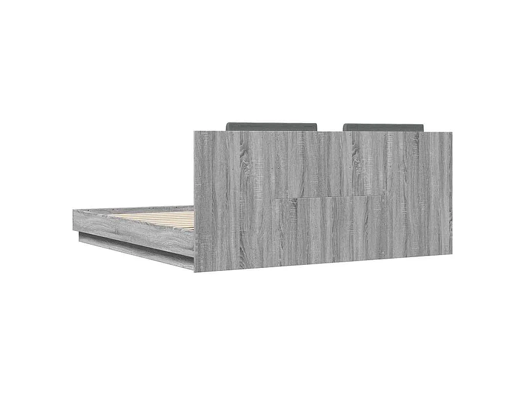 Estructura de cama cabecero luces LED gris Sonoma 160x200 cm