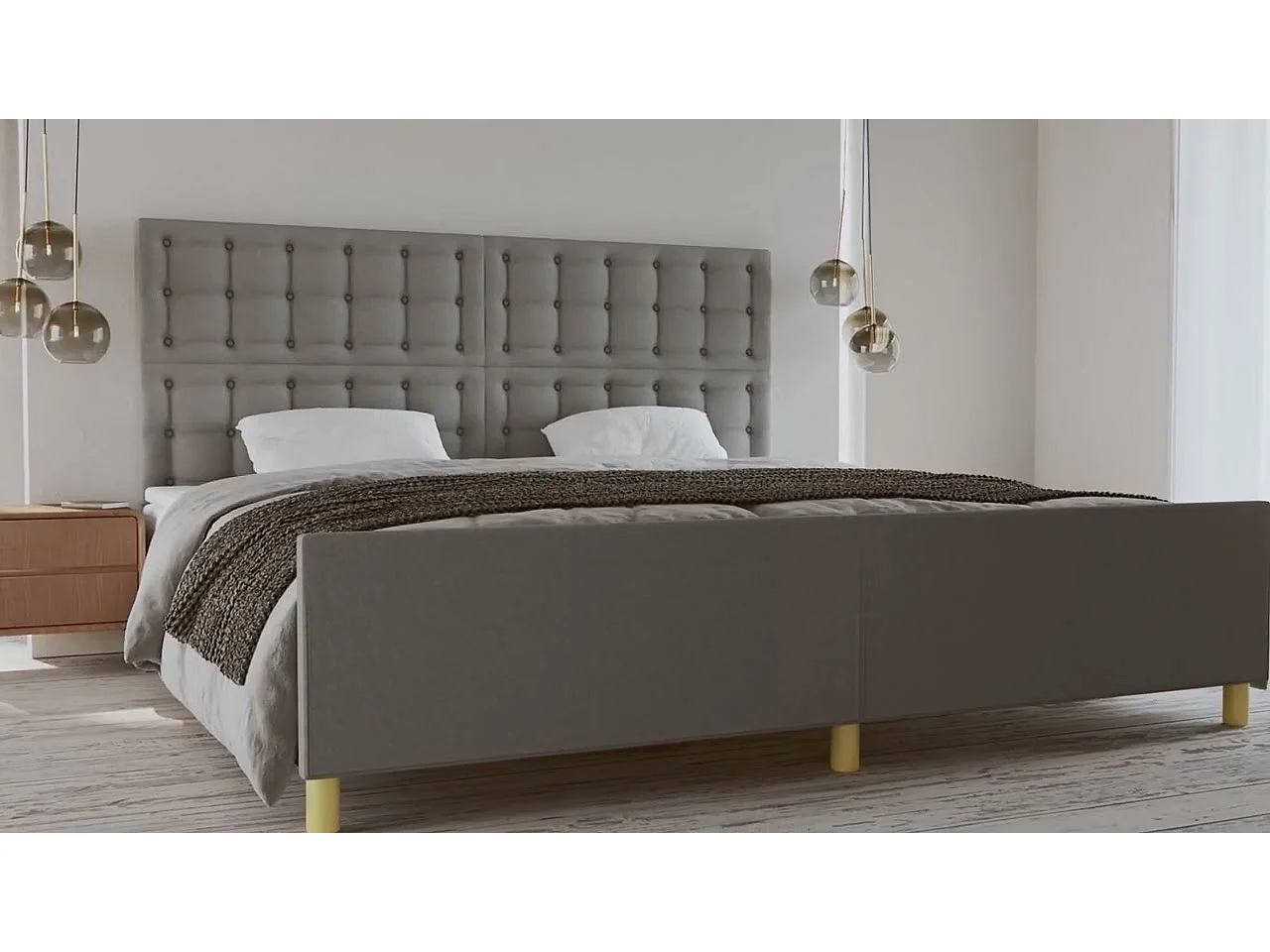 Cadre de lit sans matelas gris foncé 200x200 cm tissu