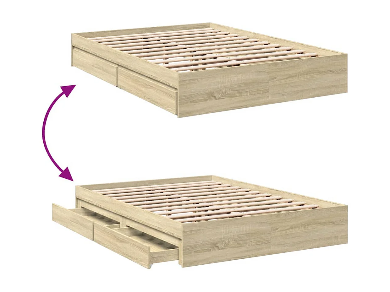 Cadre de lit avec tiroirs sans matelas chêne sonoma 135x190 cm