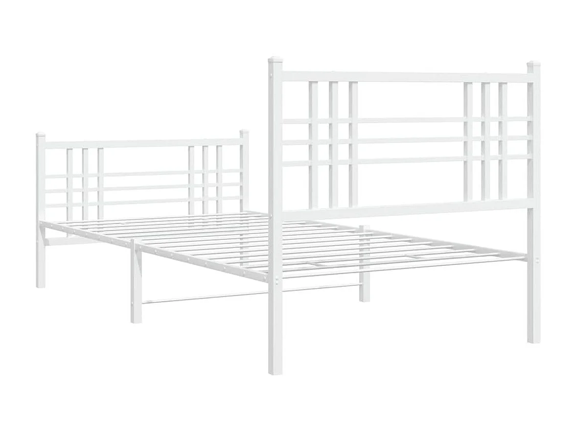 Cadre de lit métal sans matelas avec pied de lit blanc 90x190cm