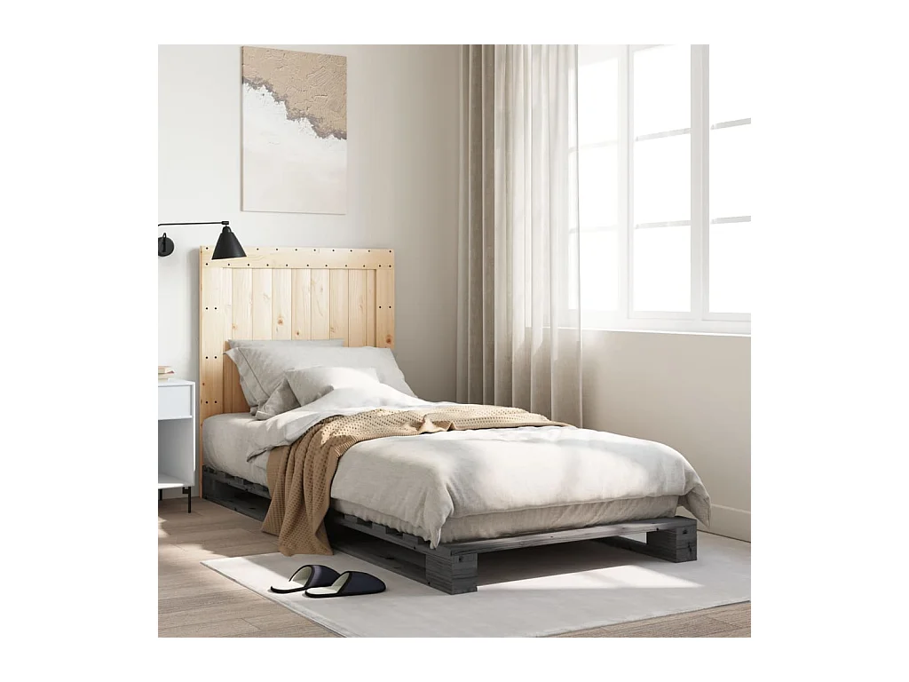 Cadre de lit sans matelas gris 90x200 cm bois de pin massif