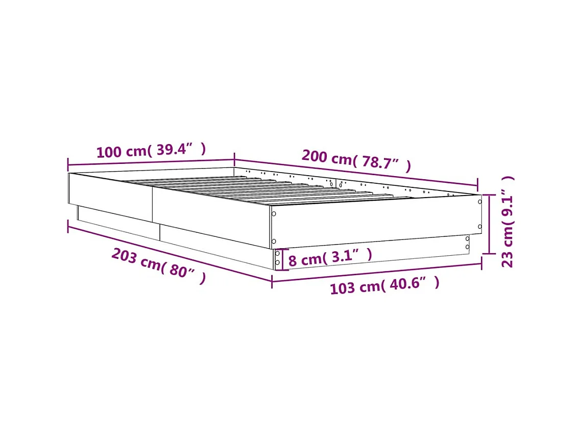 Bettgestell mit LED Braun Eiche-Optik 100x200 cm