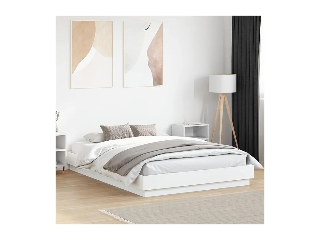 Cadre de lit avec LED sans matelas blanc 160x200 cm