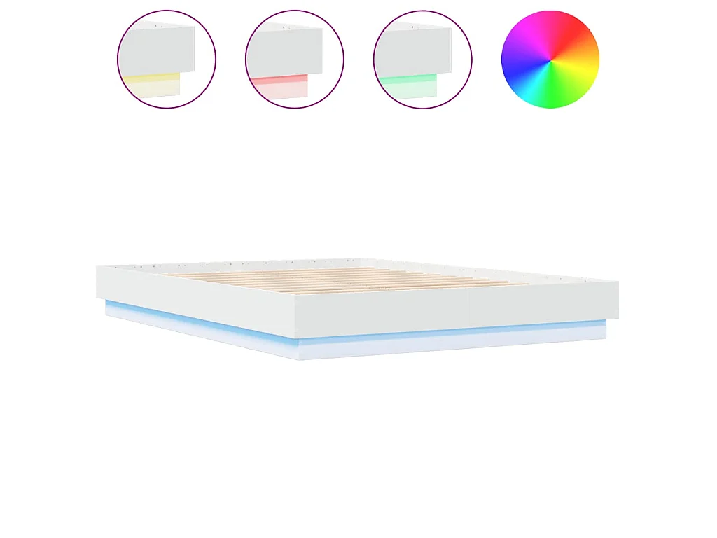 Cadre de lit avec LED sans matelas blanc 160x200 cm