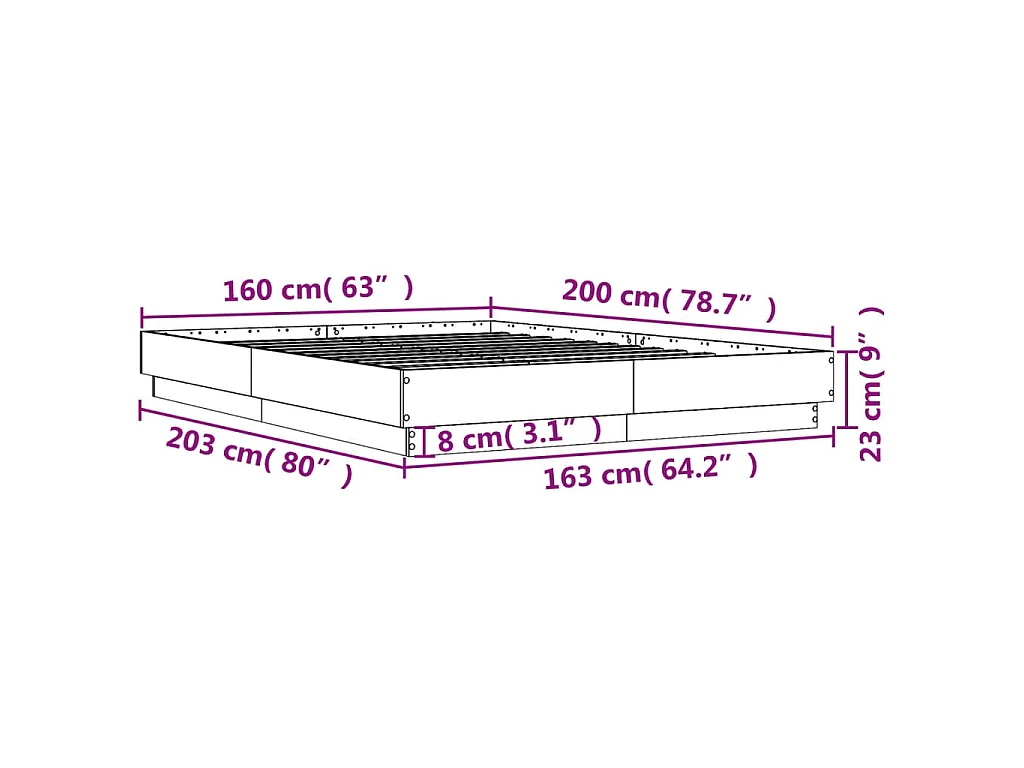 Cadre de lit avec LED sans matelas blanc 160x200 cm