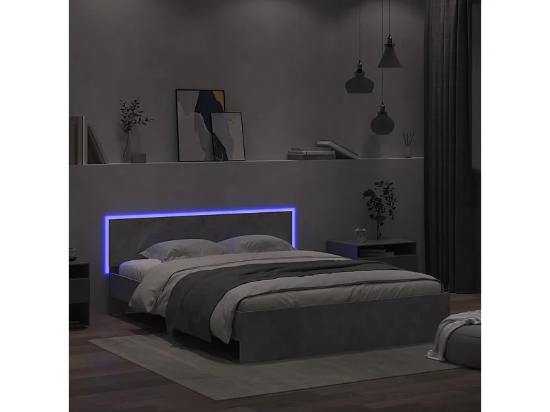 Bedframe met hoofdeinde en LED-licht betongrijs 160x200 cm