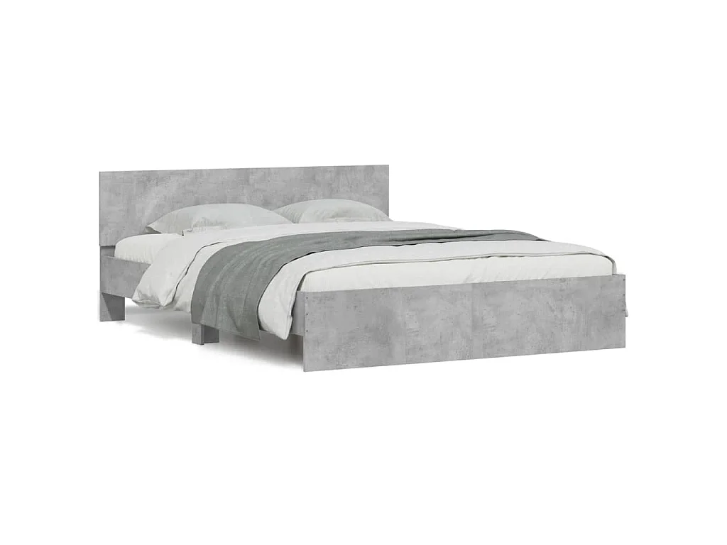 Estrutura cama cabeceira e luzes LED 160x200cm cinzento cimento