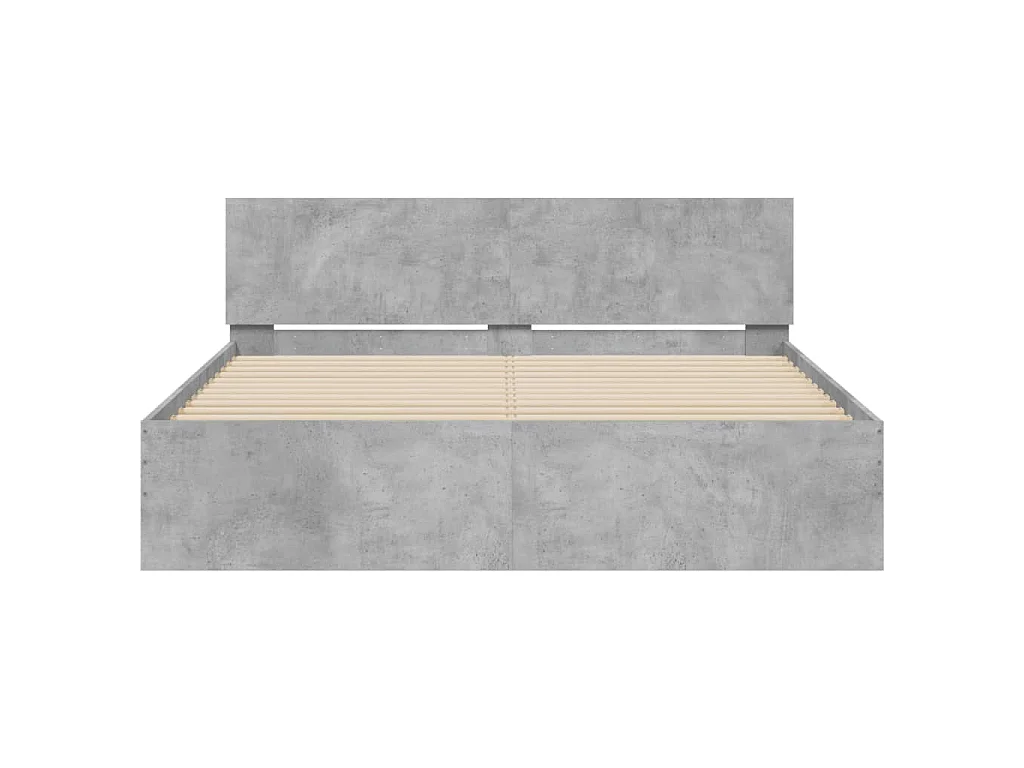 Estrutura cama cabeceira e luzes LED 160x200cm cinzento cimento