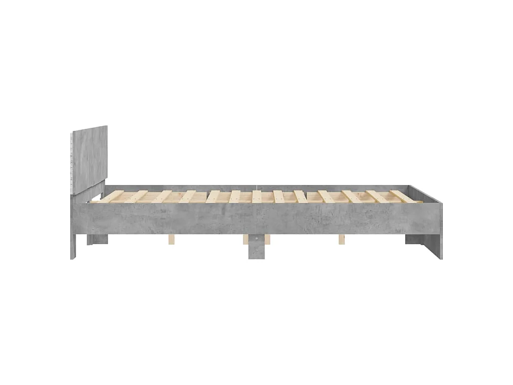 Estrutura cama cabeceira e luzes LED 160x200cm cinzento cimento