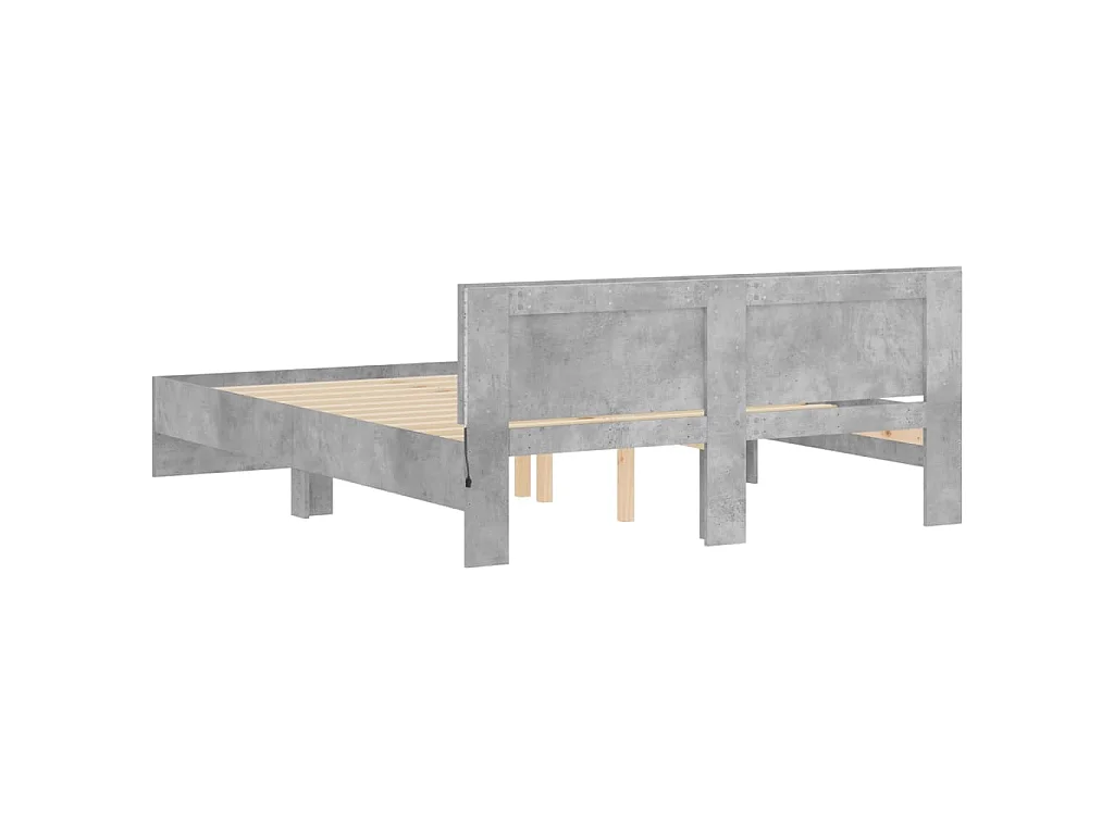 Estrutura cama cabeceira e luzes LED 160x200cm cinzento cimento