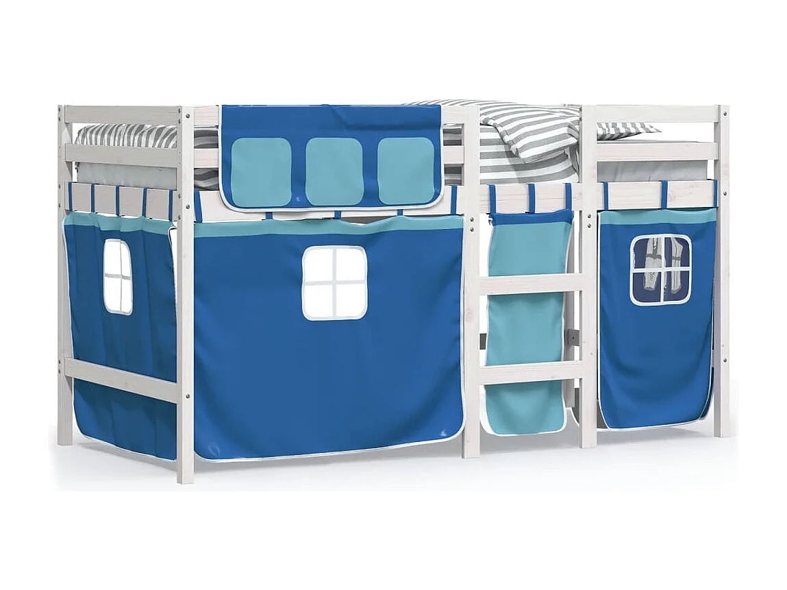 Cama alta p/ criança c/ cortinas 80x200 cm pinho maciço azul