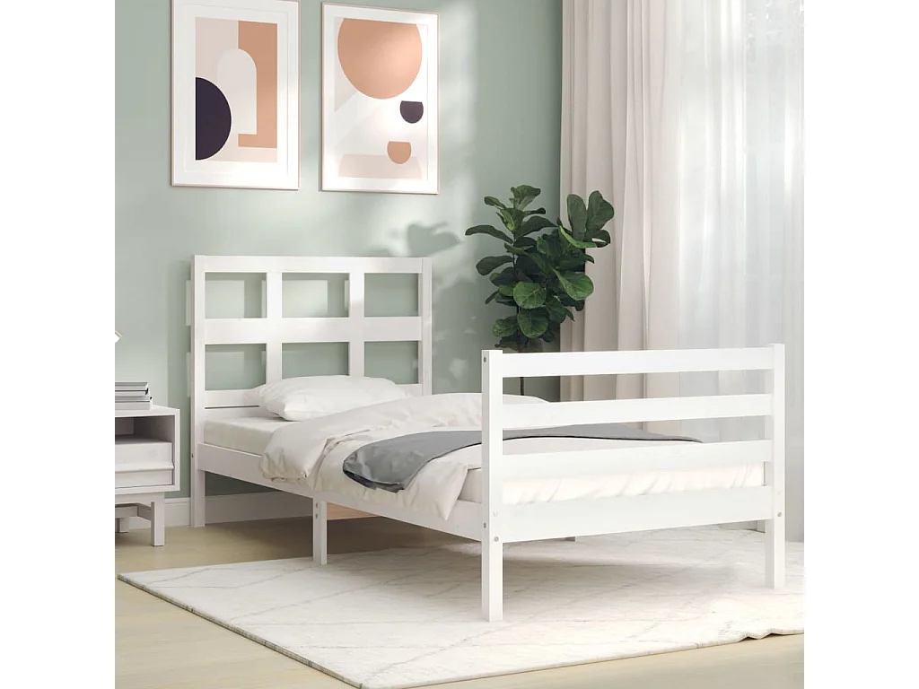 Bedframe met hoofdbord massief hout wit