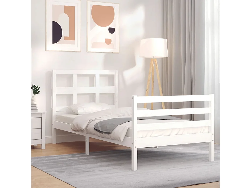 Giroletto con Testiera Bianco Small Single Legno Massello