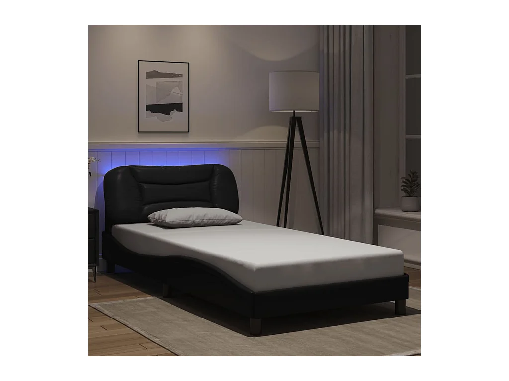 Cadre de lit avec LED sans matelas noir 100x200 cm