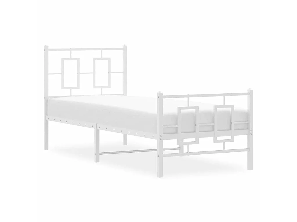 Cadre de lit métal sans matelas avec pied de lit blanc 80x200cm