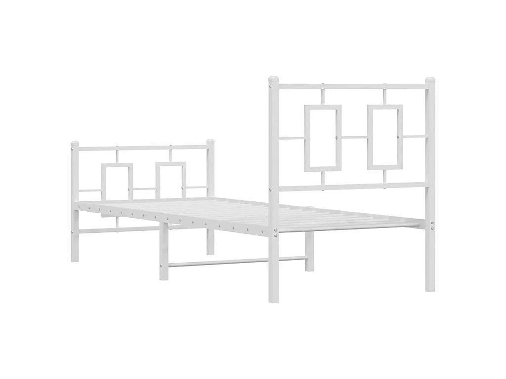 Cadre de lit métal sans matelas avec pied de lit blanc 80x200cm
