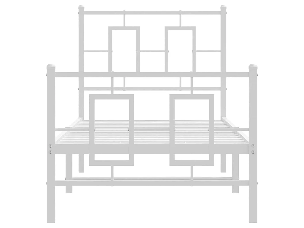 Cadre de lit métal sans matelas avec pied de lit blanc 80x200cm