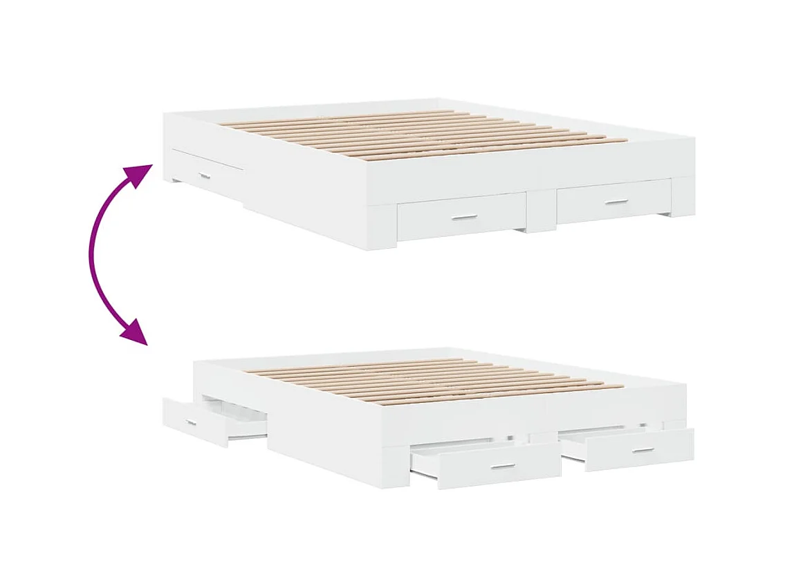 Cadre de lit avec tiroirs sans matelas blanc 150x200 cm