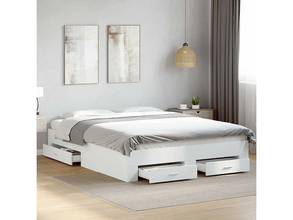 Bedframe met lades bewerkt hout wit 150x200 cm