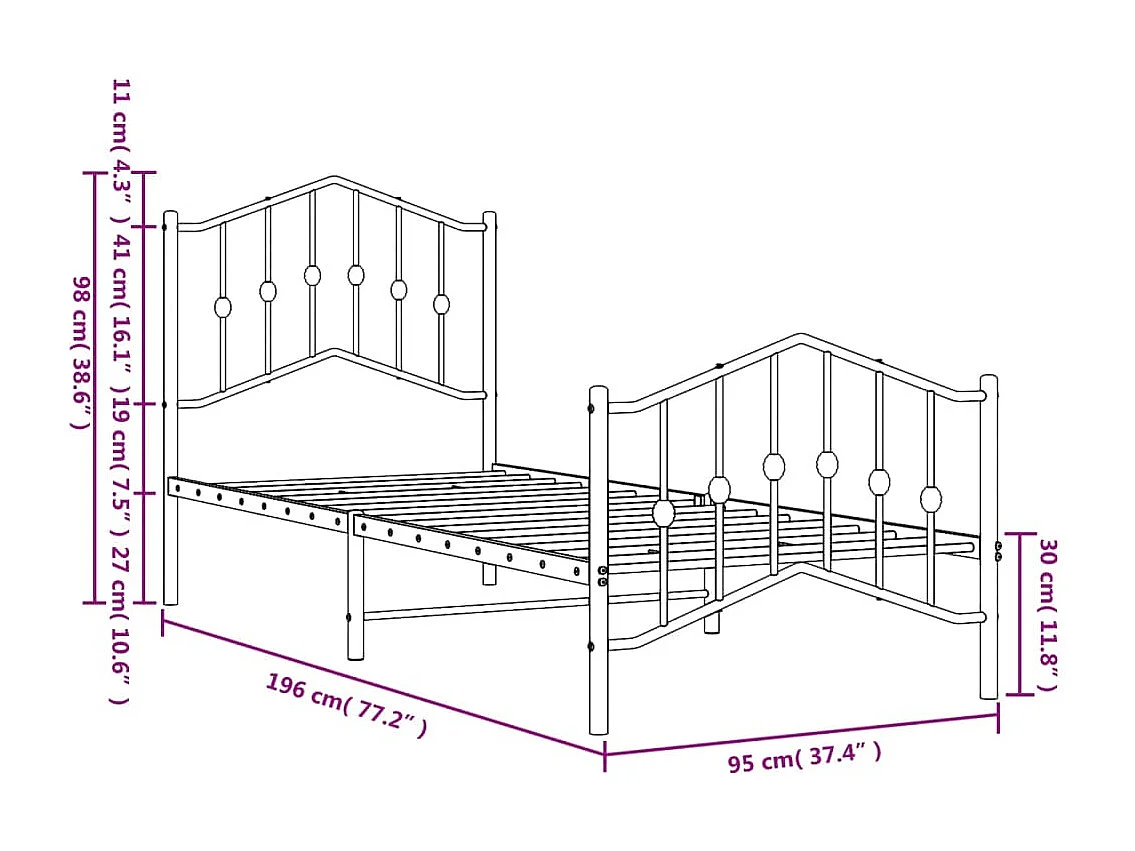Bettgestell mit Kopf- und Fußteil Metall Weiß 90x190 cm