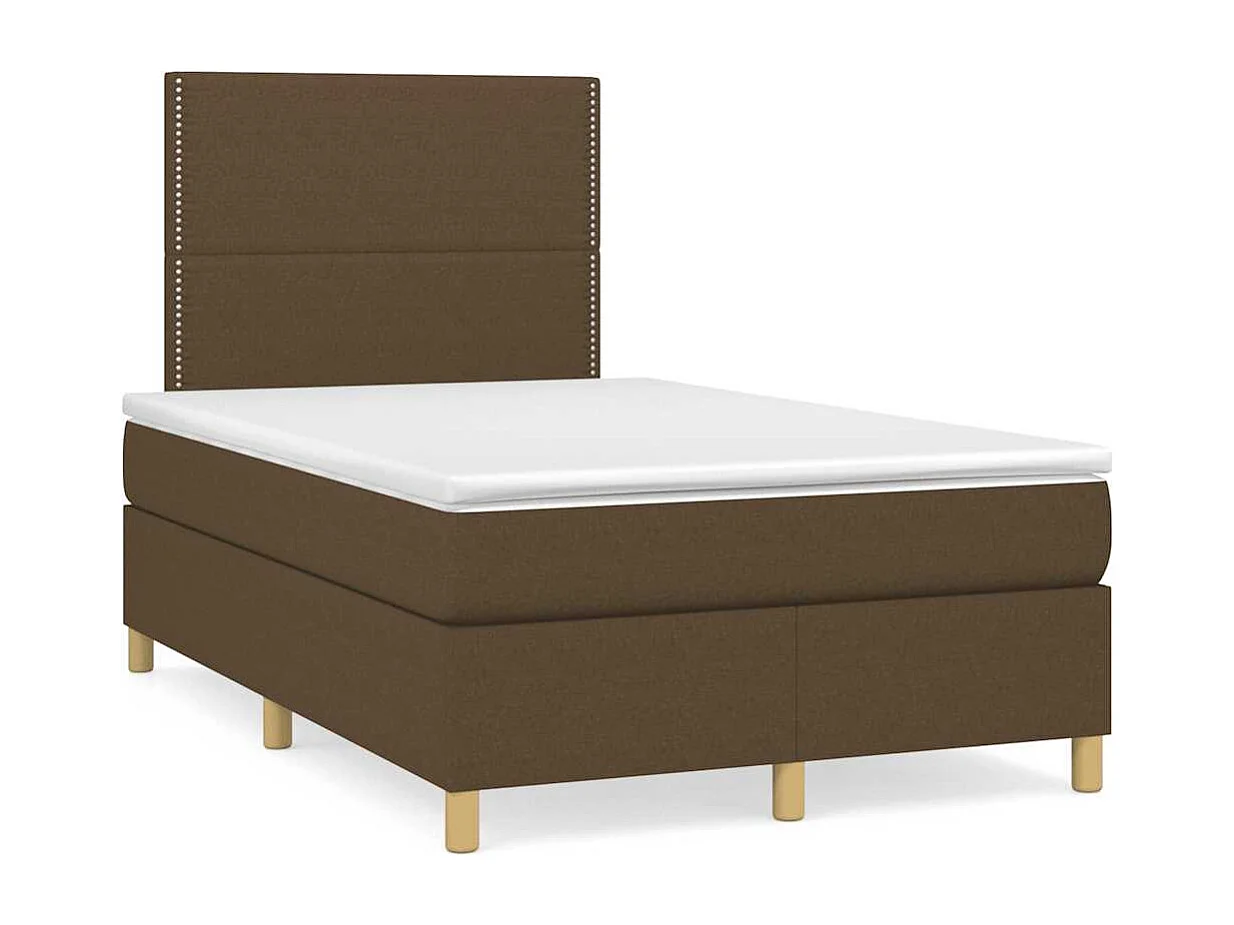 Cama box spring c/ colchão/LED 120x190cm tecido castanho-escuro