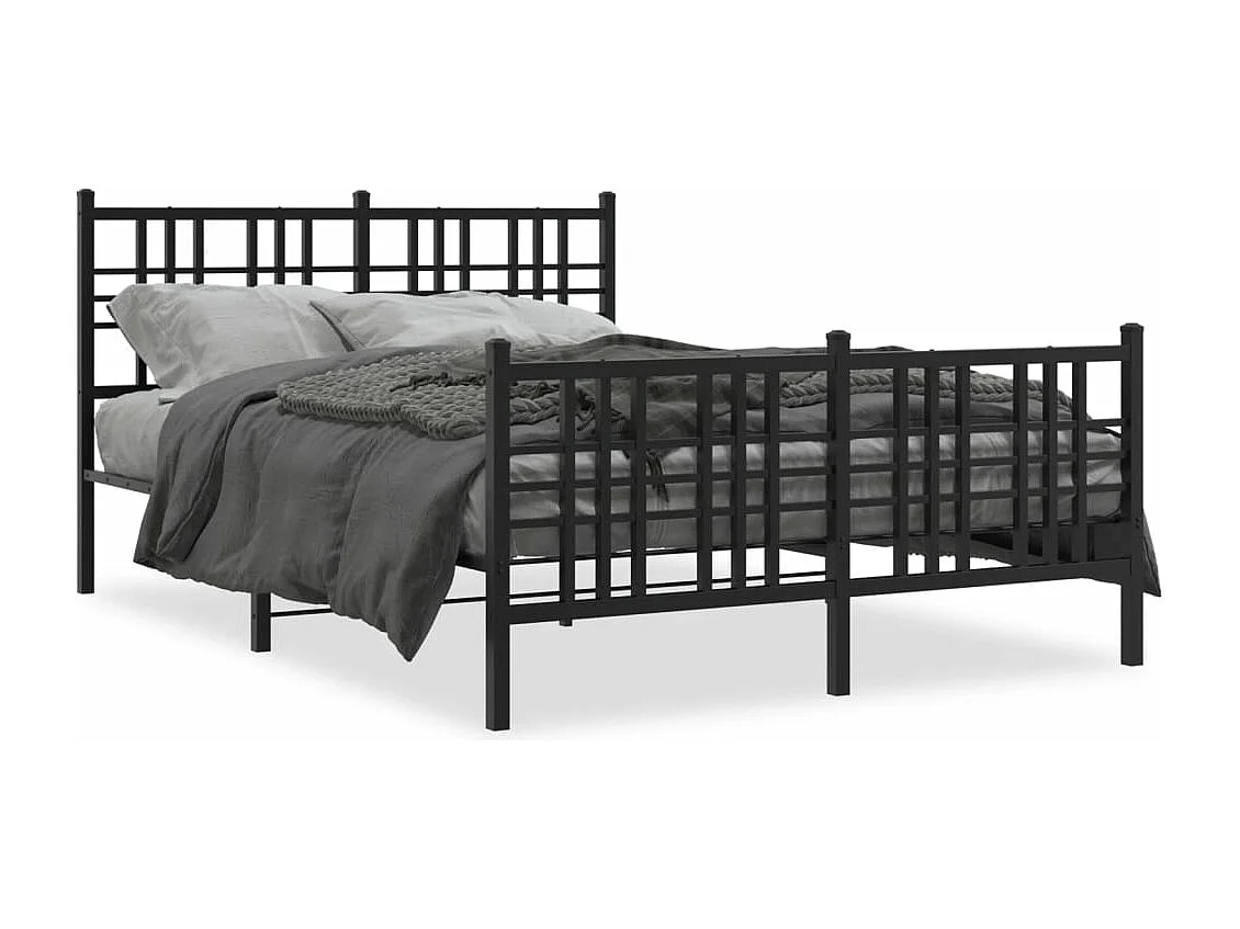 Cadre de lit métal sans matelas avec pied de lit noir 120x190cm