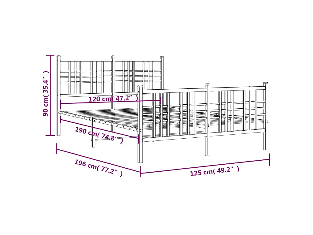 Bedframe met hoofd- en voeteneinde metaal zwart 120x190 cm