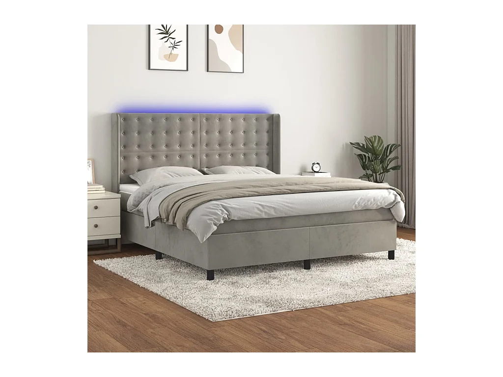 Sommier à lattes de lit matelas et LED Gris clair 180x200 cm