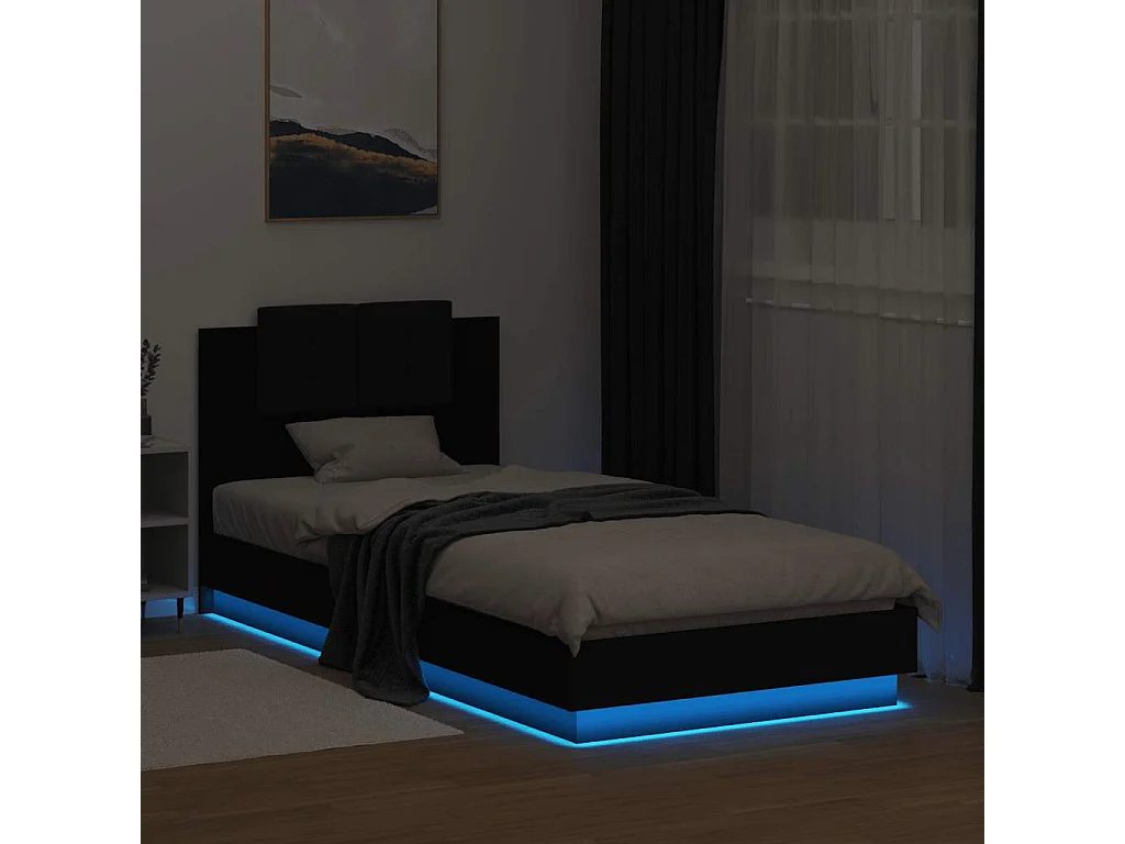 Bedframe met hoofdbord en LED-verlichting zwart 100x200 cm