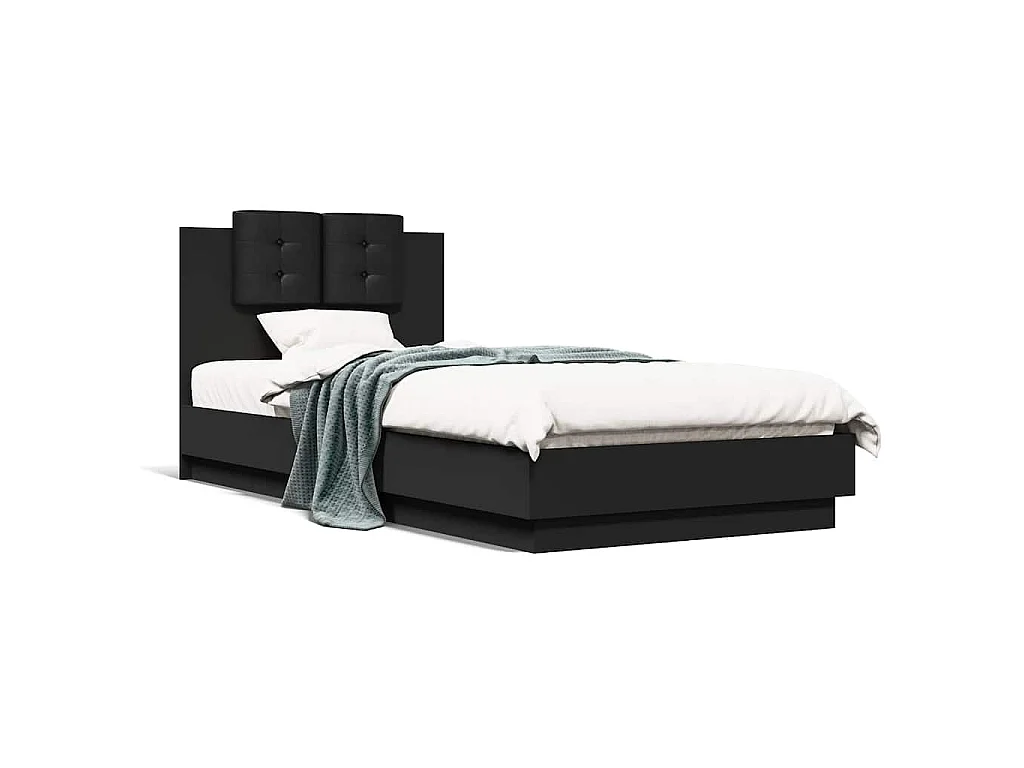 Bedframe met hoofdbord en LED-verlichting zwart 100x200 cm