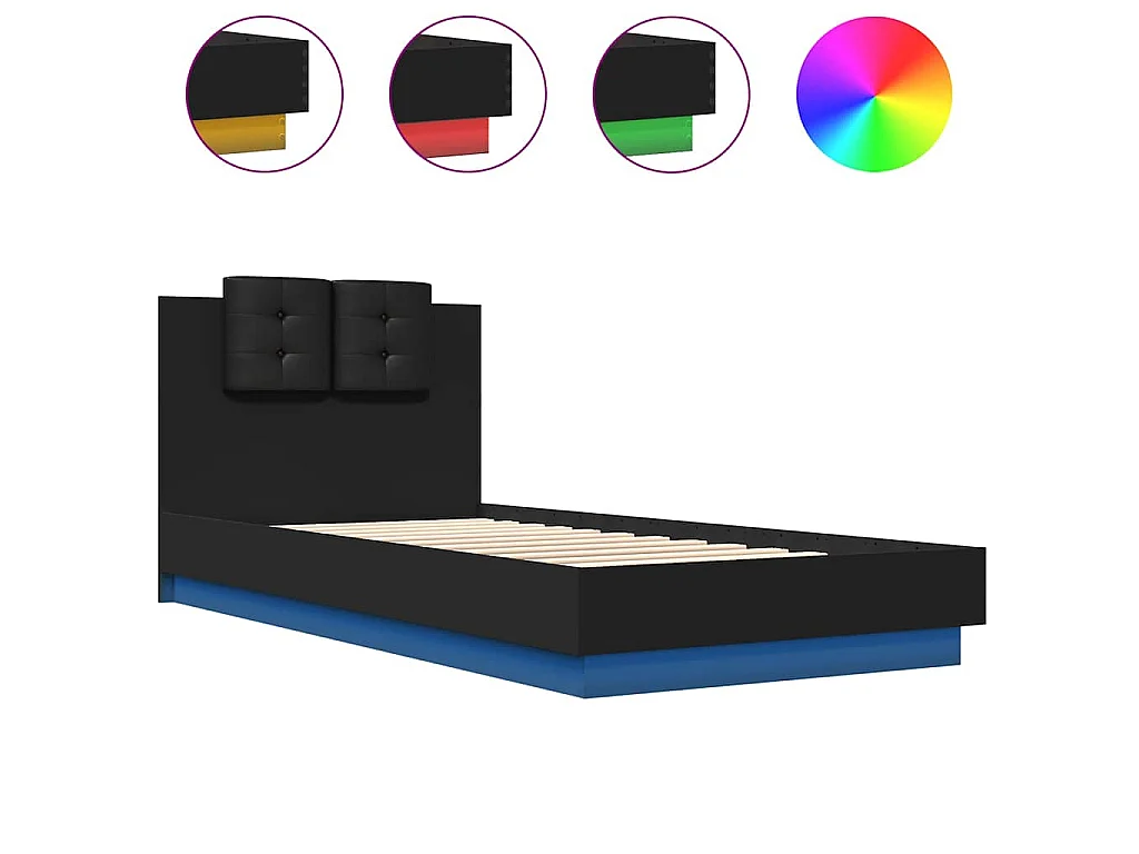 Bettgestell mit Kopfteil und LED-Leuchten Schwarz 100x200 cm