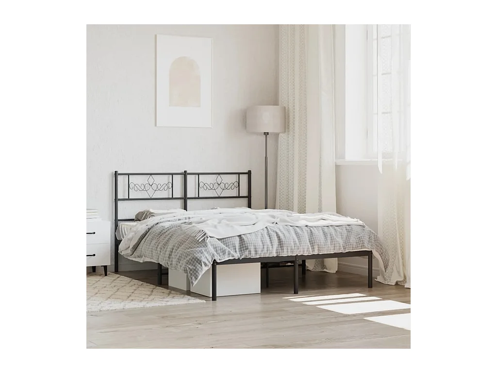 Bedframe met hoofdbord metaal zwart 140x190 cm