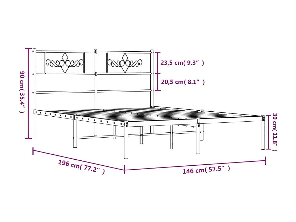 Bettgestell mit Kopfteil Metall Schwarz 140x190 cm