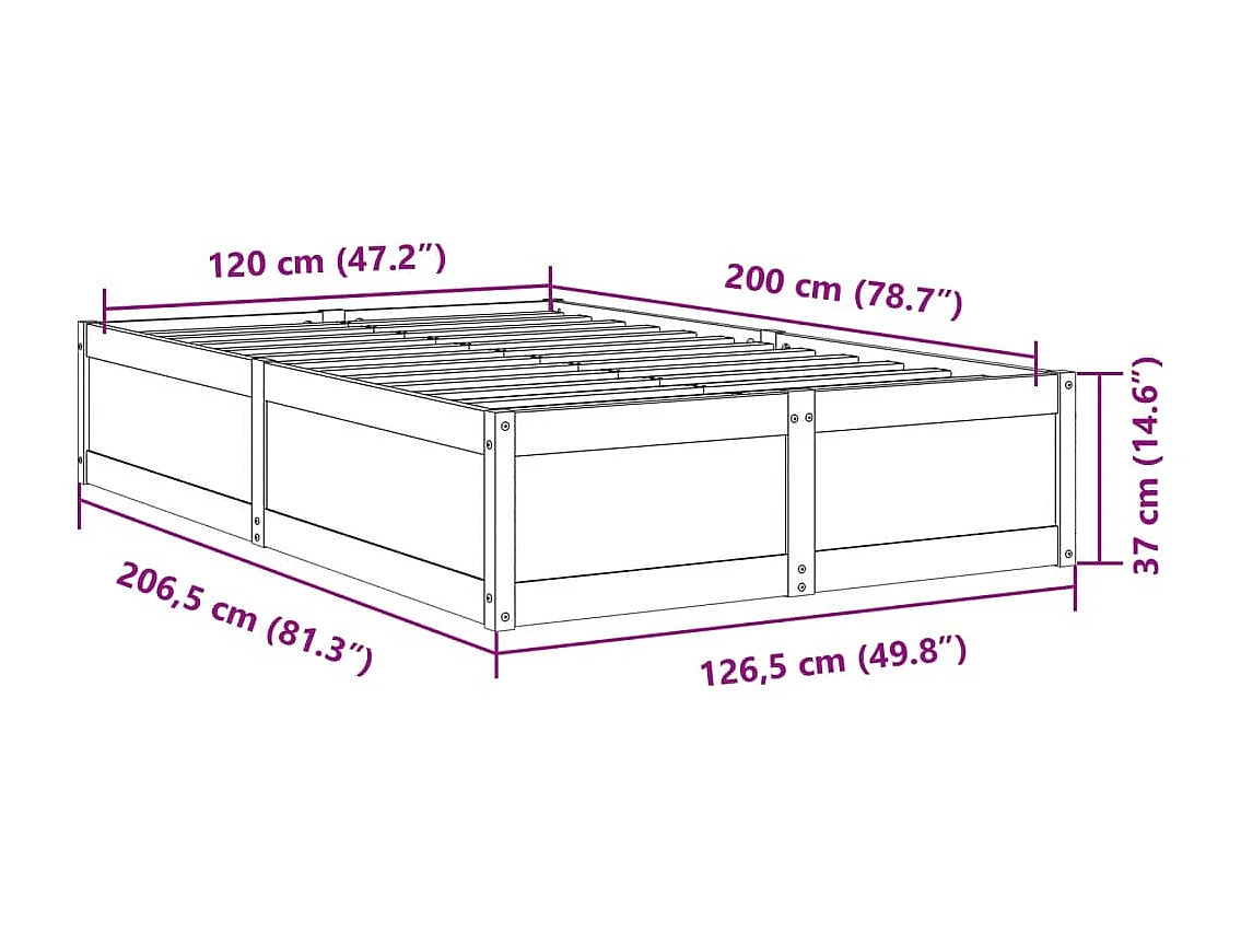 Cadre de lit sans matelas 120x200 cm bois de pin massif