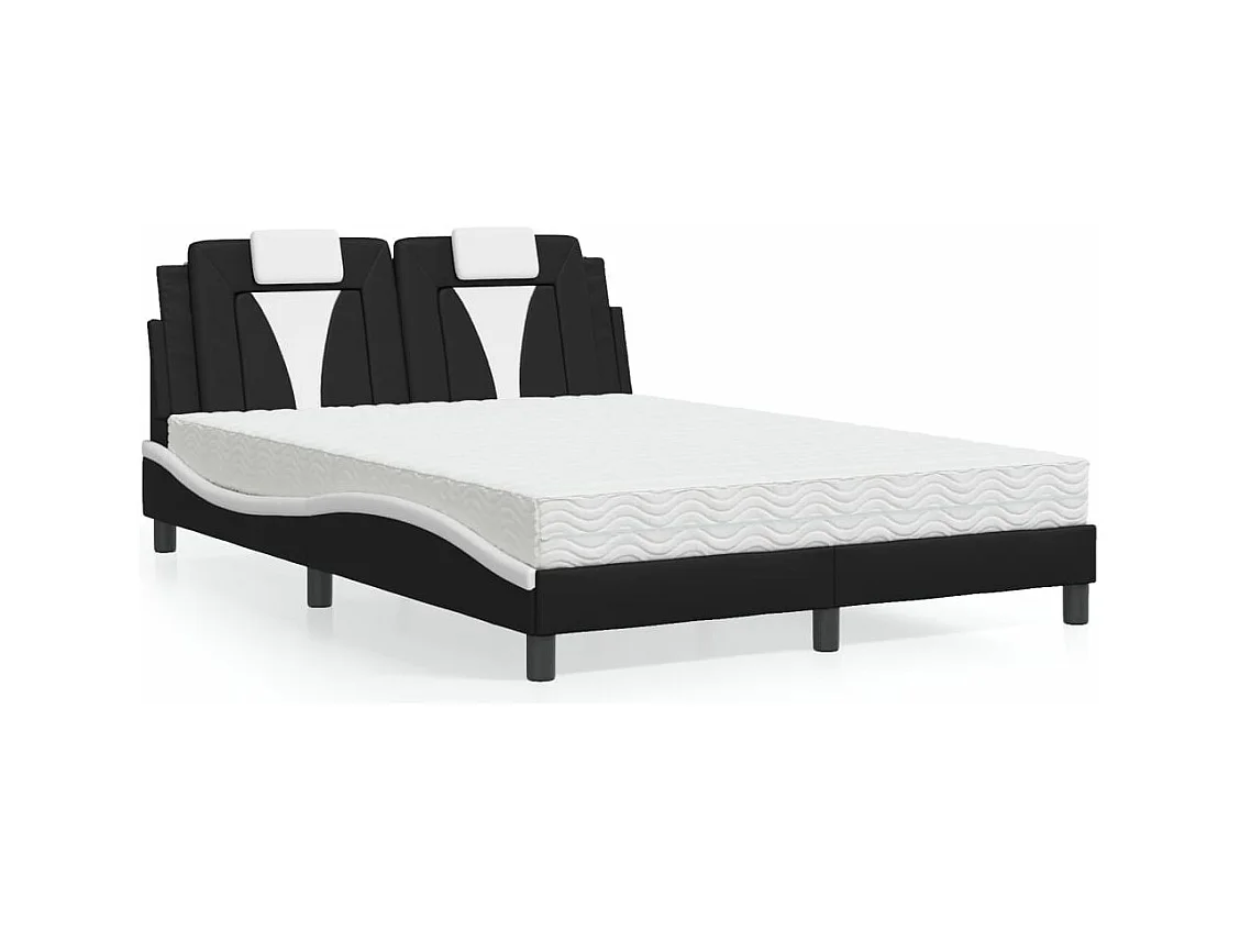 Lit avec matelas noir et blanc 120x200 cm similicuir