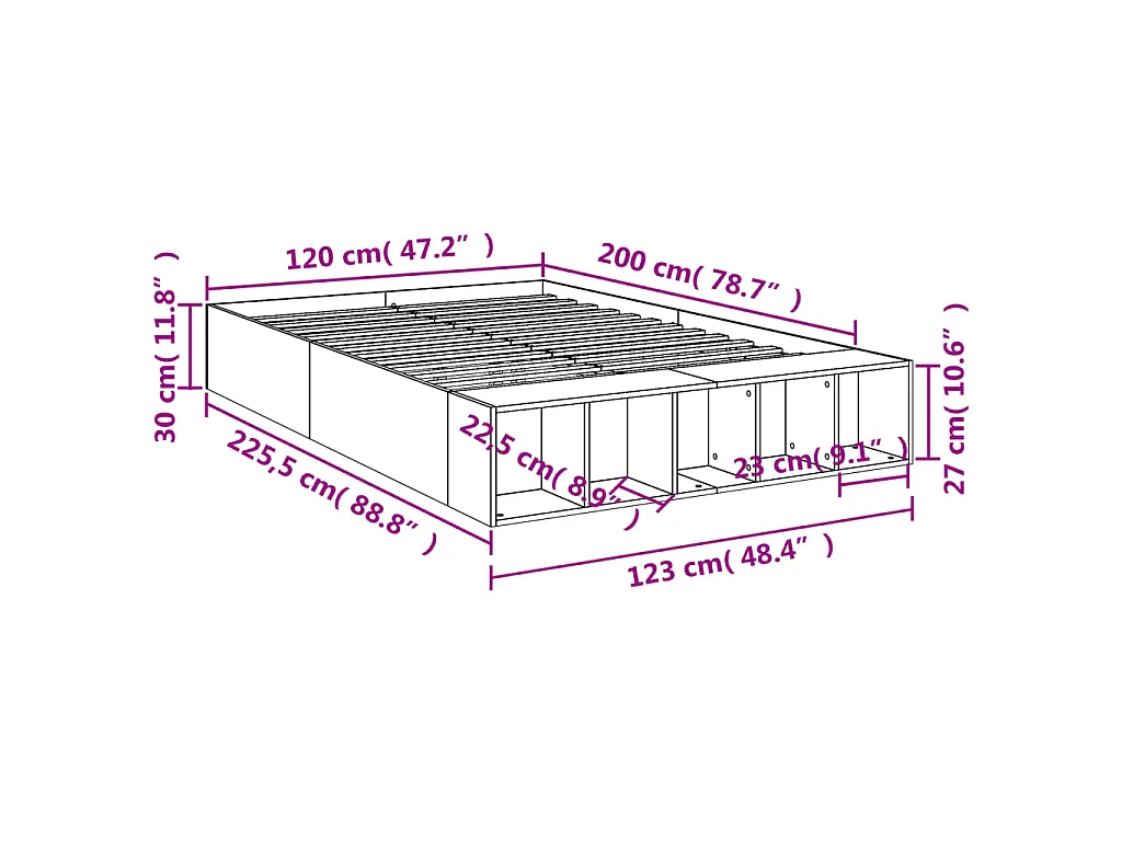 Bedframe bewerkt hout sonoma eikenkleurig 120x200 cm