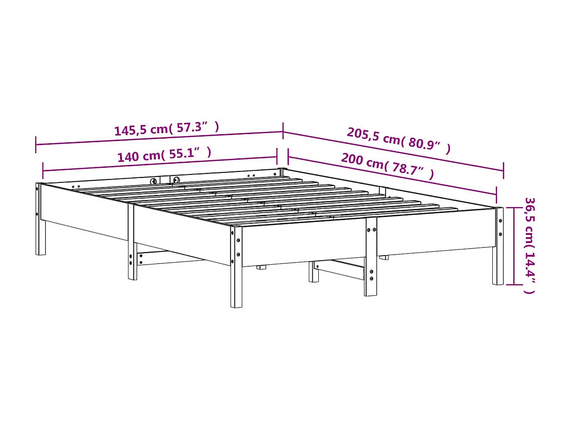 Bedframe zonder matras massief grenenhout 140x200 cm