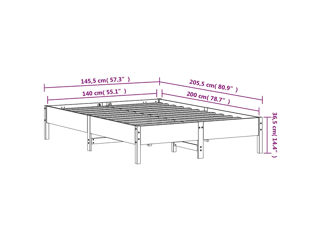 Cadre de lit sans matelas 140x200 cm bois massif de pin